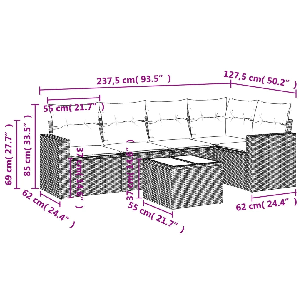 Set Divano da Giardino 6pz con Cuscini Grigio Chiaro Polyrattan 3218932