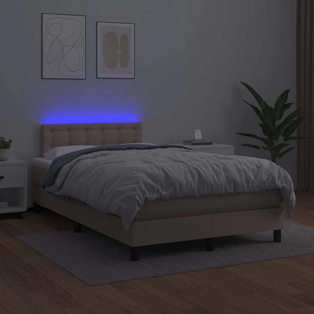 Giroletto Molle Materasso e LED Cappuccino 120x190cm Similpelle 3270140