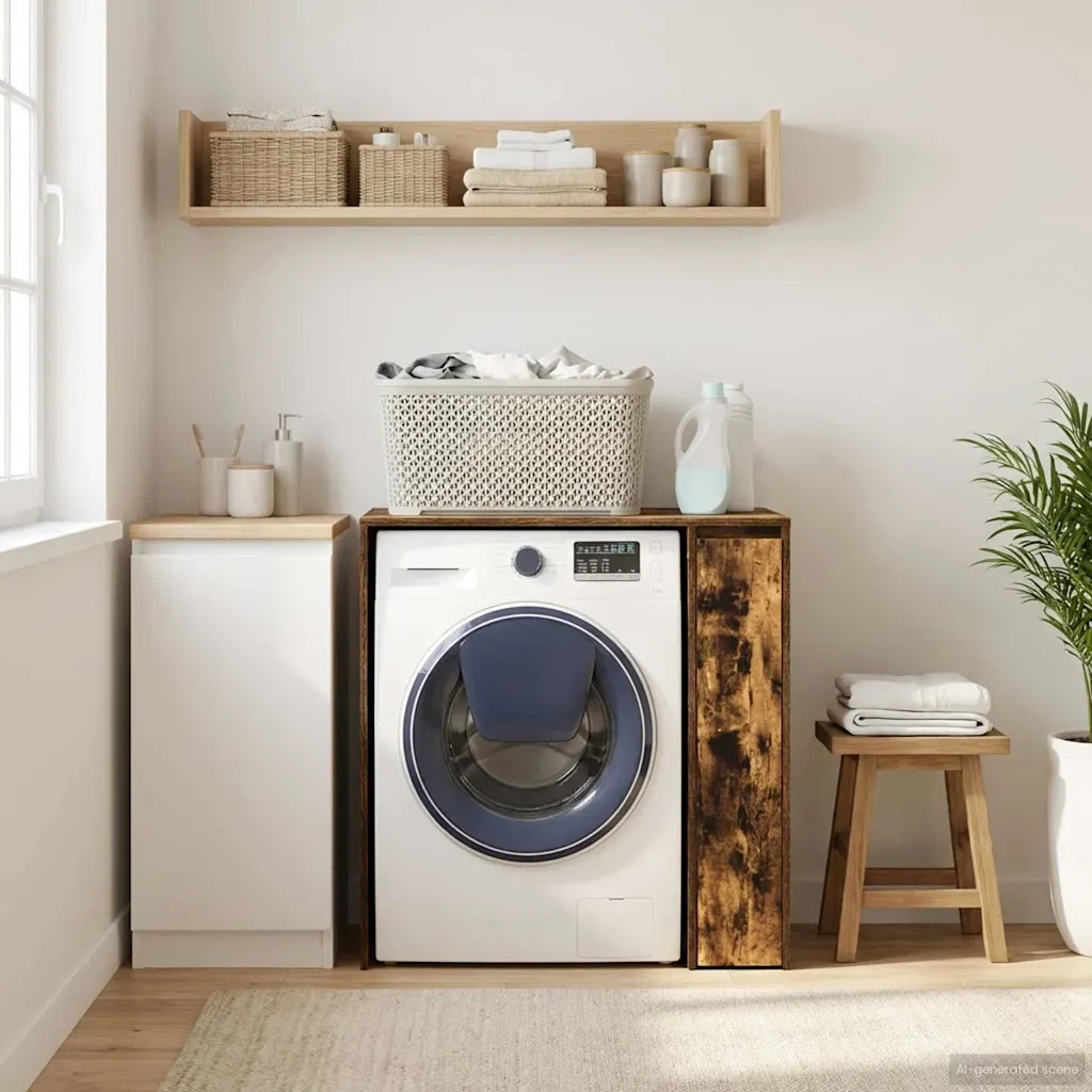 Mobiletto per lavatrice con porta Rovere fumé 87 x 60 x 89 cm