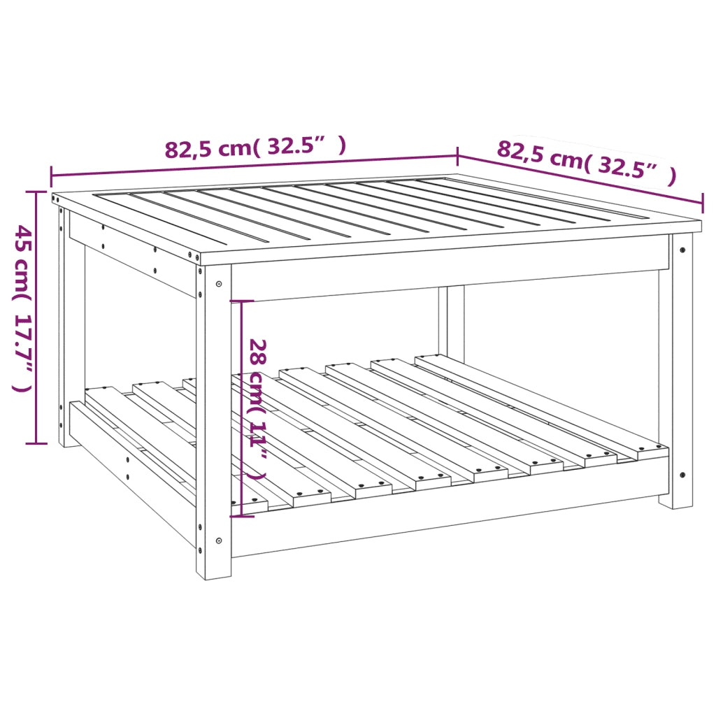 Tavolo da Giardino Nero 82,5x82,5x45 cm Legno Massello di Pino 824145