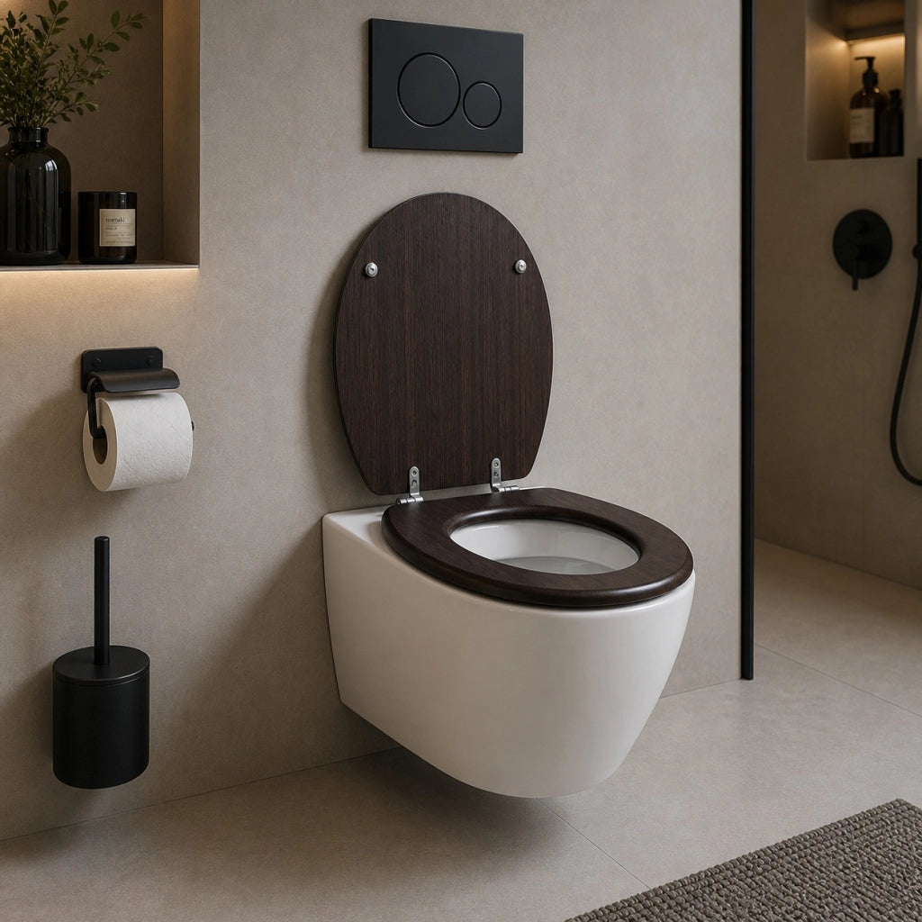 Sedile Copriwater Universale MDF Marrone Scuro Effetto Legno Wengé 94104