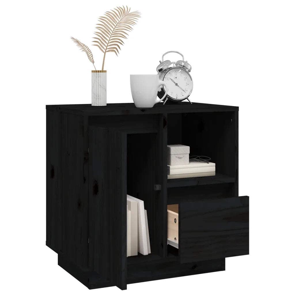 Comodino Nero 50x34x50 cm in Legno Massello di Pino 814487