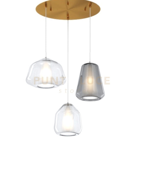 SOSPENSIONE OTTONE SAT. 3 LUCI TONDA VETRI ALPHA TR + BETA TR + GAMMA FU 1176OS-S3 T ABG-TF