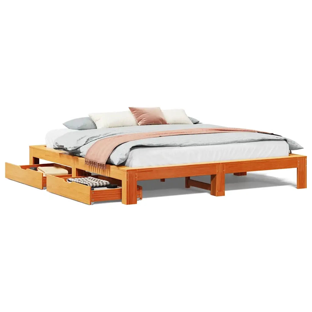 Giroletto senza Materasso Marrone Cera 200x200 cm Legno di Pino