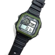 Trade Shop - Orologio Da Polso Zcc Unisex Digitale Crono Luce Sport Classic Vintage Verde Nero -