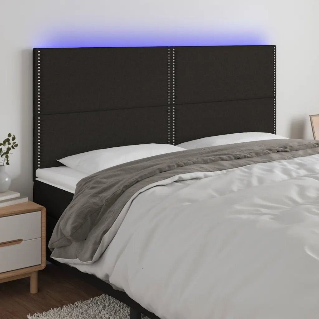 Testiera a LED-Testata con LED Nera 180x5x118/128 cm in Tessuto 805795