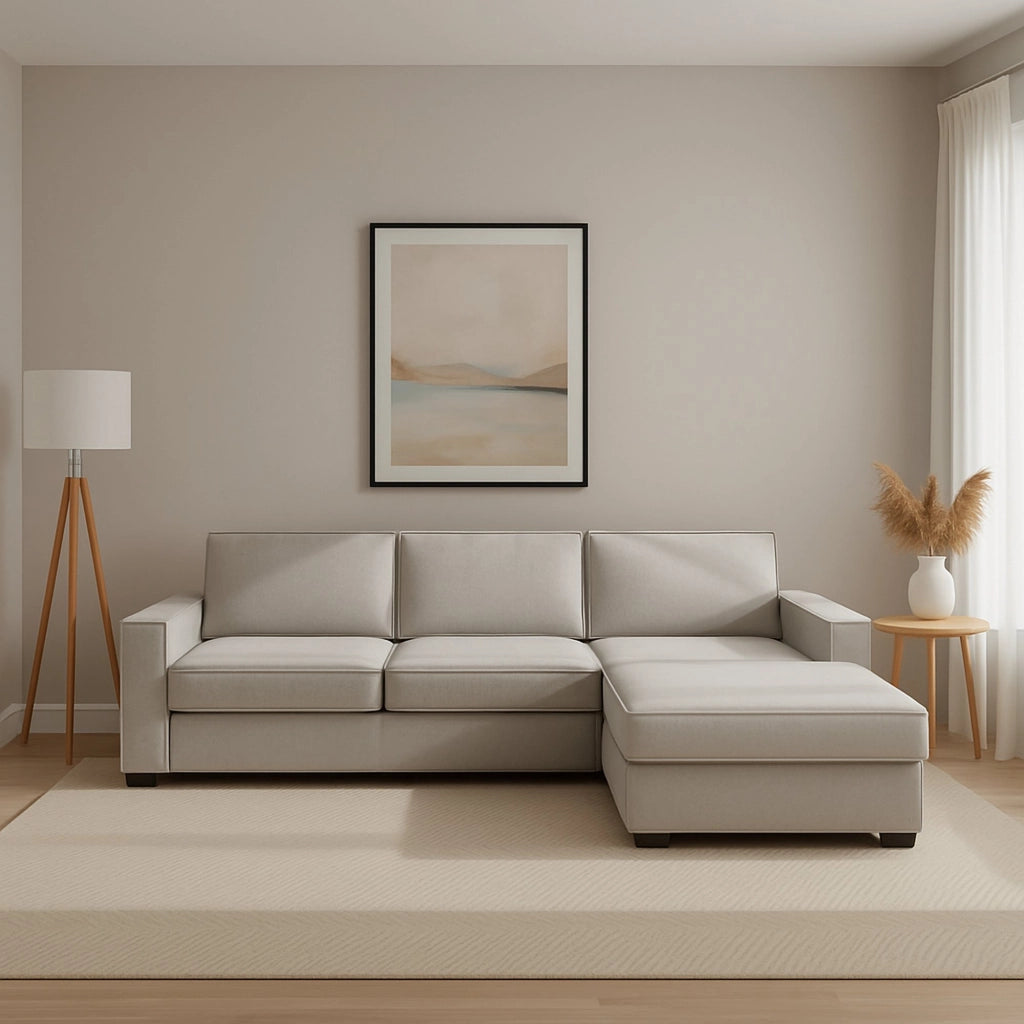 Divano fisso Ametrino, Divano ad angolo, Made in Italy, SofÒ  Soggiorno con, penisola contenitore Destra, con Braccioli standard, cm 280x95h90, Grigio