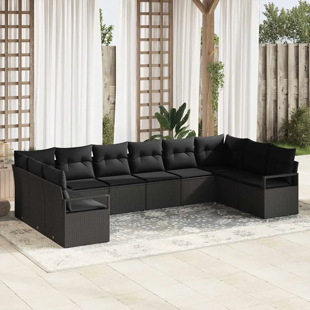 Set di divani con cuscino 10 pcs Nero polyrattan 3346563