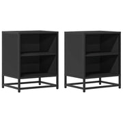 Set di 2 Comodini | Armadio da Notte | Mobiletto da notte Neri 40x31x50 Legno Multistrato e Metallo