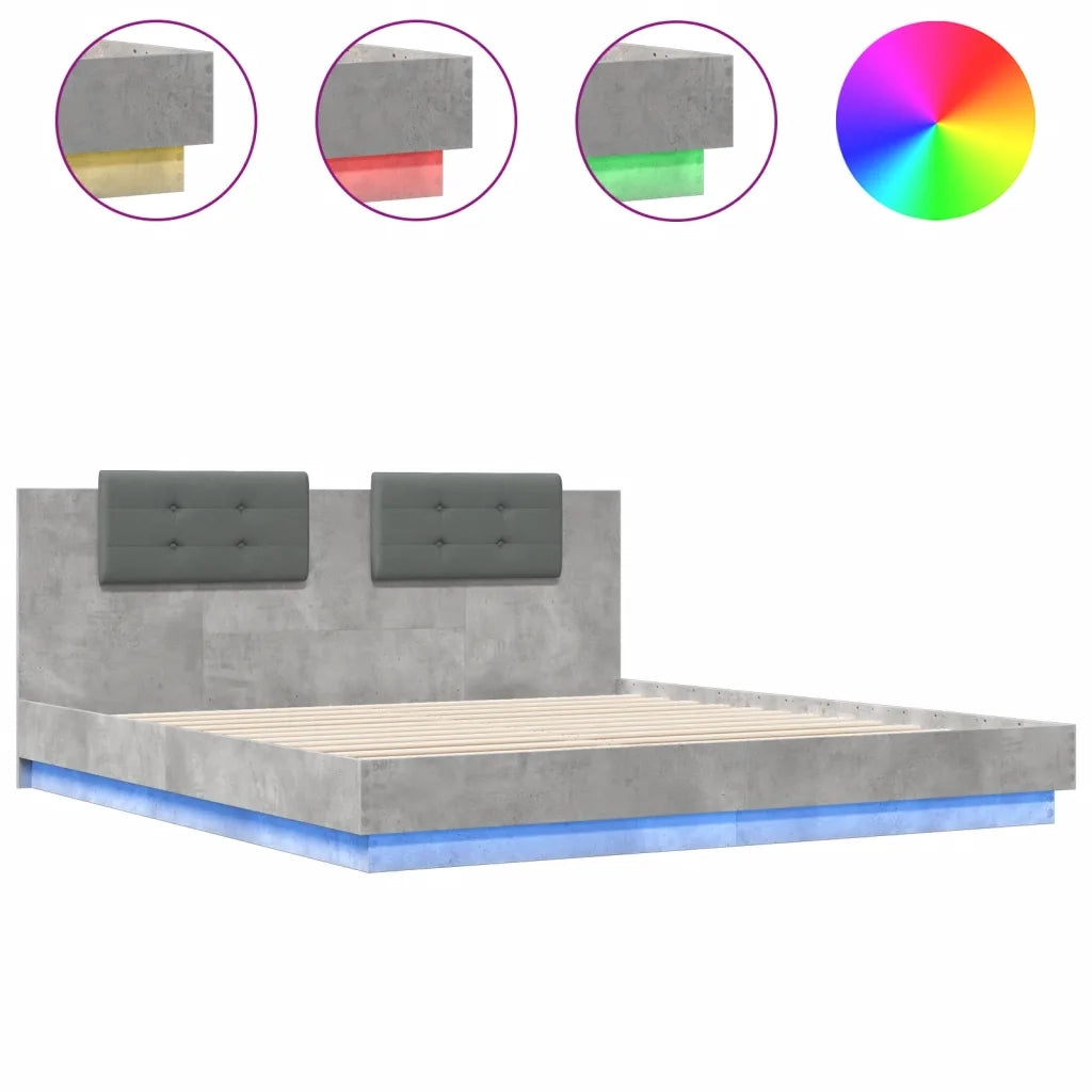 Giroletto con Testiera e LED Grigio Cemento 160x200 cm 3209999