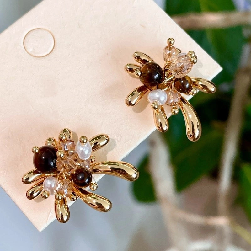 Orecchini Golden Firework Pearl Crystal Tiger Eye