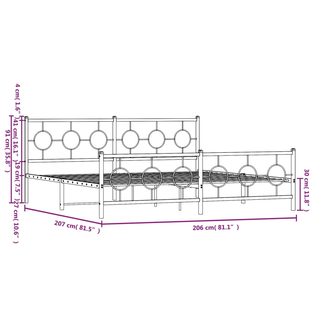 Letto matrimoniale | Letto per adulti | Giroletto con Testiera e Pediera Metallo Nero 200x200 cm