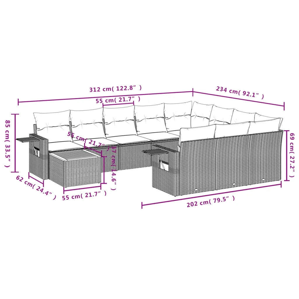 Set Divani da Giardino 11 pz con Cuscini in Polyrattan Nero 3257078