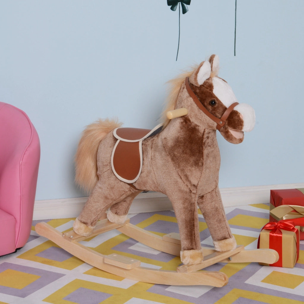 Cavallo a Dondolo Legno ¨C zephmum ¨C 40 Kg Bianco Bruno per Bambini 36+ Mesi
