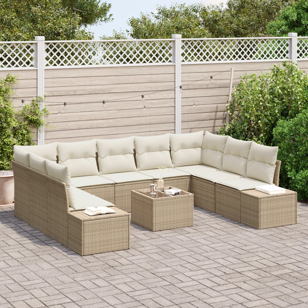 Set di divani da giardino 10 pezzi con cuscini marrone in rattan poliestere