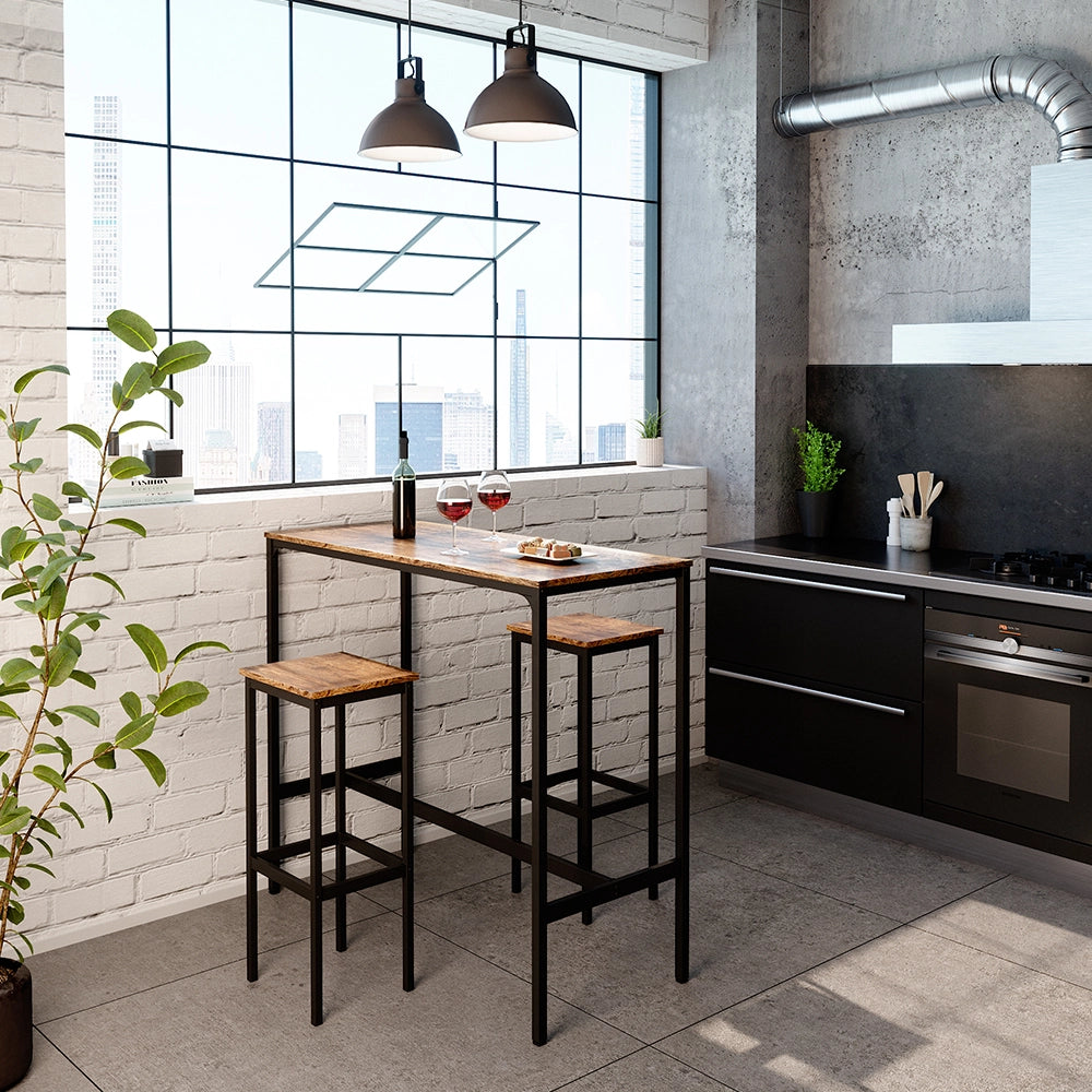 Vicco Tavolo bar con sgabelli Legno antico 120 x 50 cm con 2 sgabelli da bar