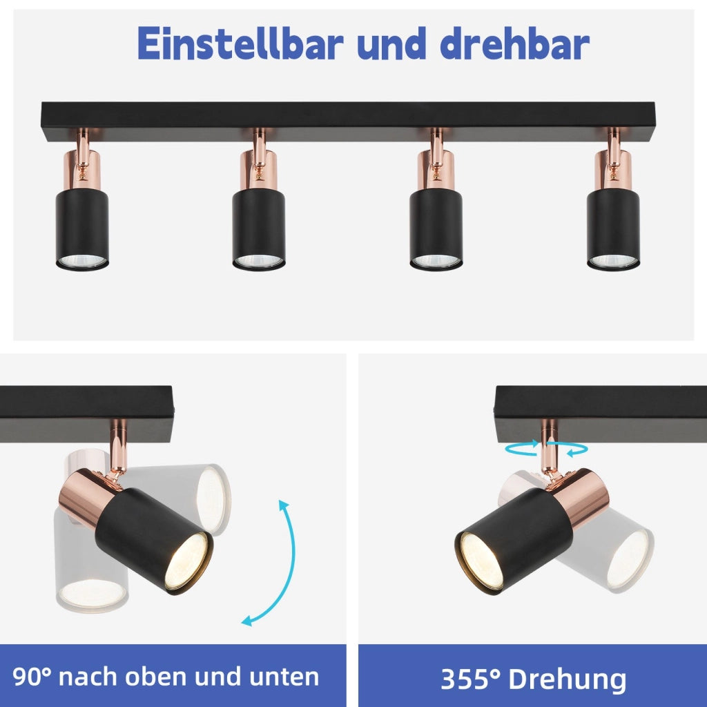 ZMH Lampada da soffitto 4 faretti GU10 orientabili 355° moderna plafoniera per cucina