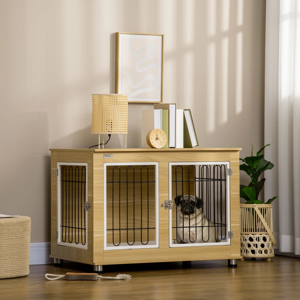 Gabbia Cane Esterno con Cuscino ¨C Zephmum ¨C Grigio Effetto Legno 90x58x65 cm