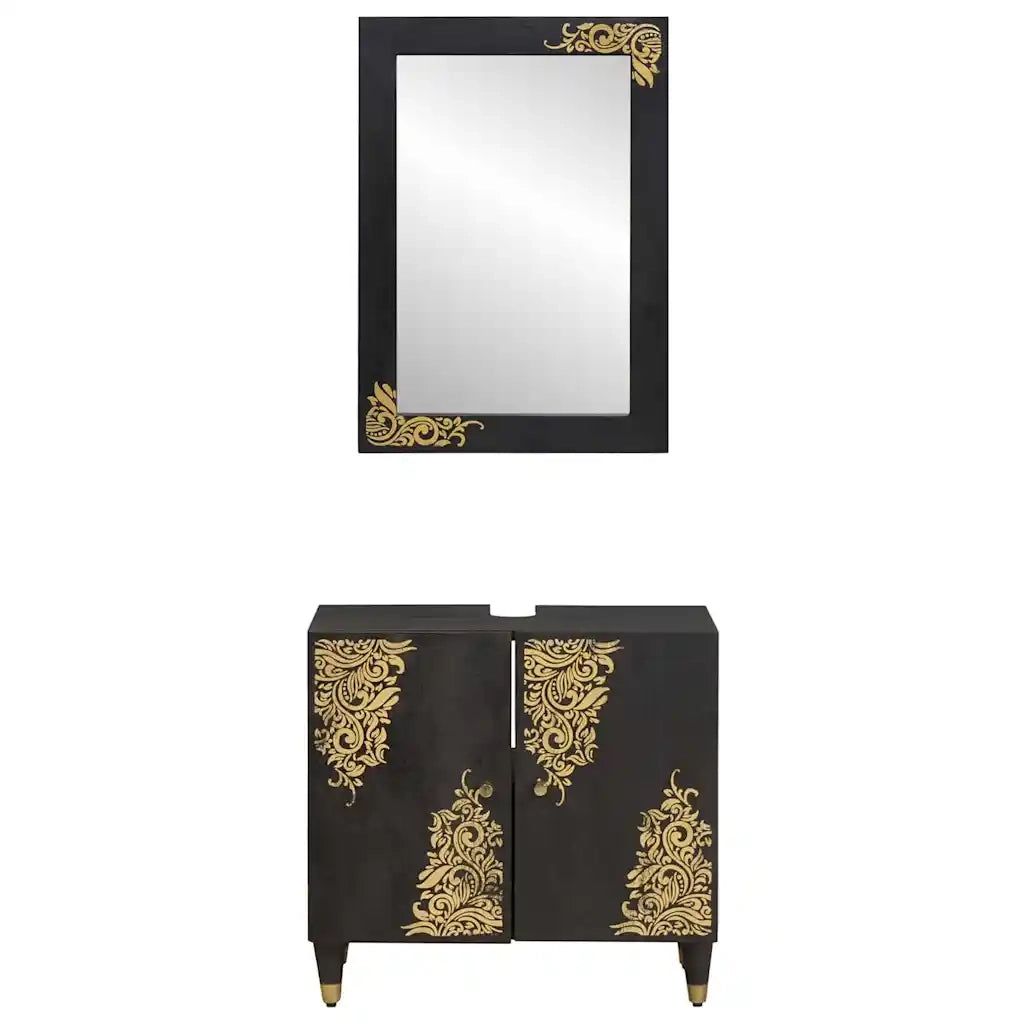 Set di Armadi da Bagno | Armadio da bagno 2 pz Nero Legno di mango massello