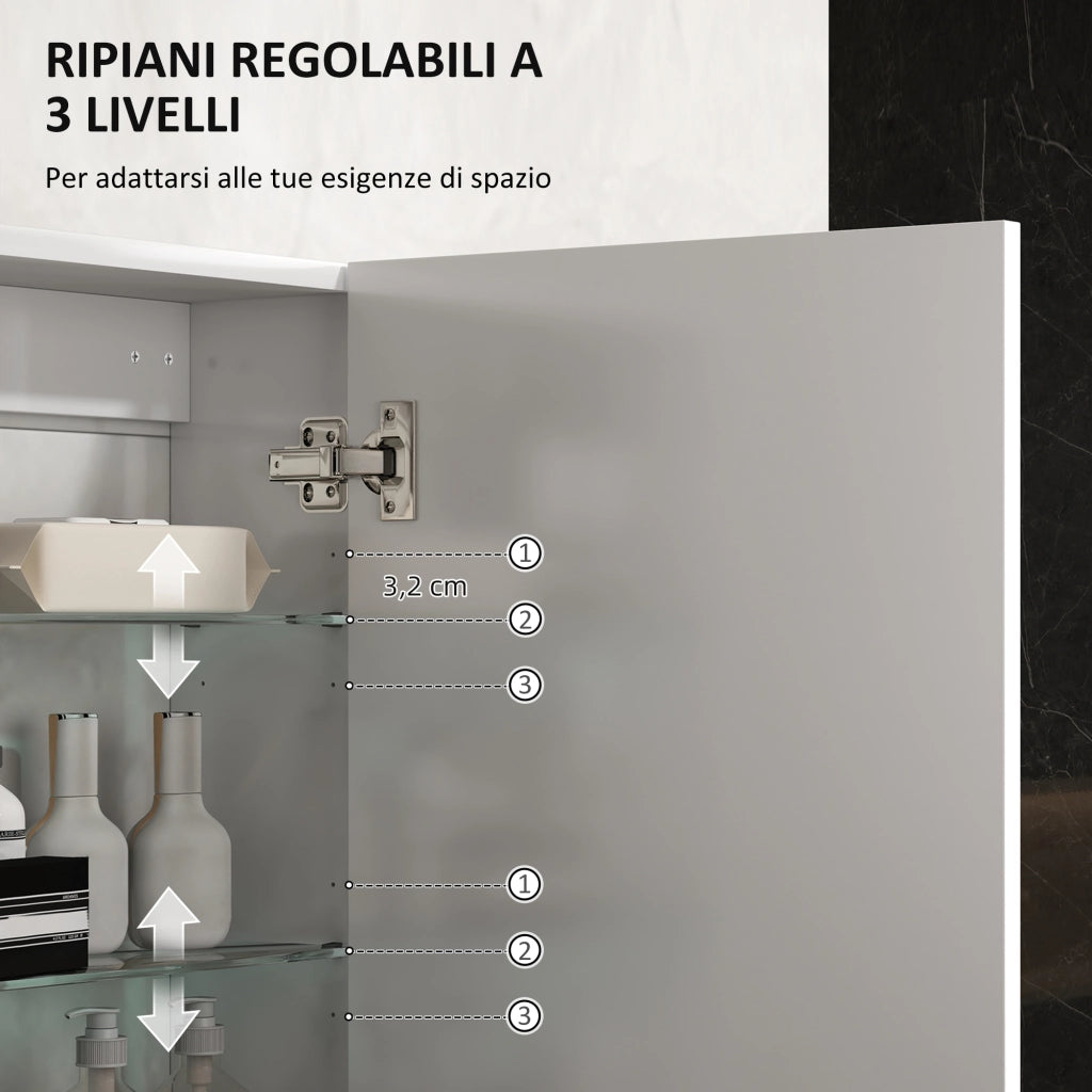 Armadietto Bagno Sospeso in Legno con Ripiani in Vetro ¨C Minimal ¨C Bianco 40x15x55 cm