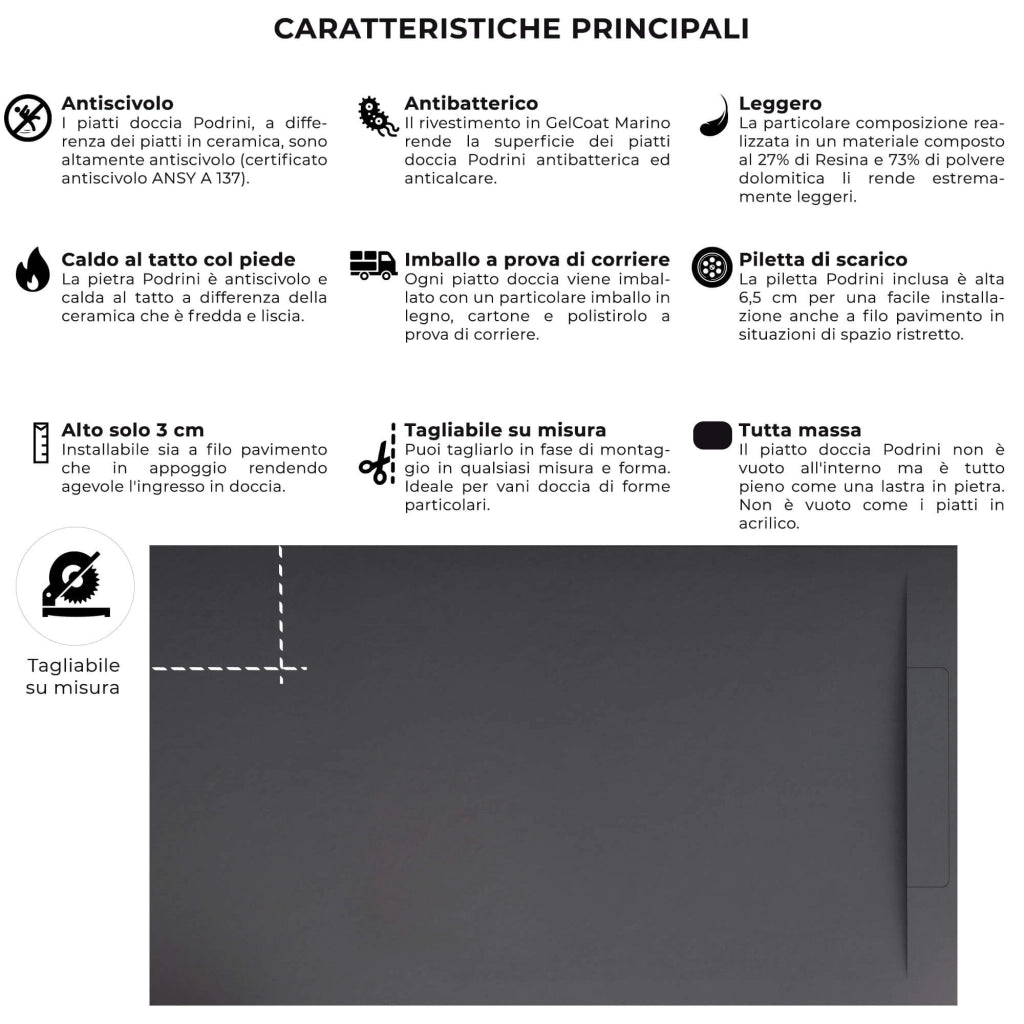 Piatto Doccia in Pietra 70x130 cm Bonussi Ardesia Calcutta Antracite