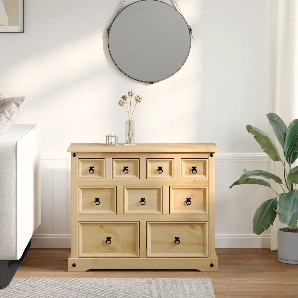 Cassettiera Corona 101x45x82 cm in Legno Massello di Pino