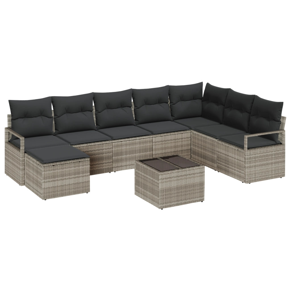 Set divano da giardino  8 pezzi con cuscini grigio rattan polipropilene