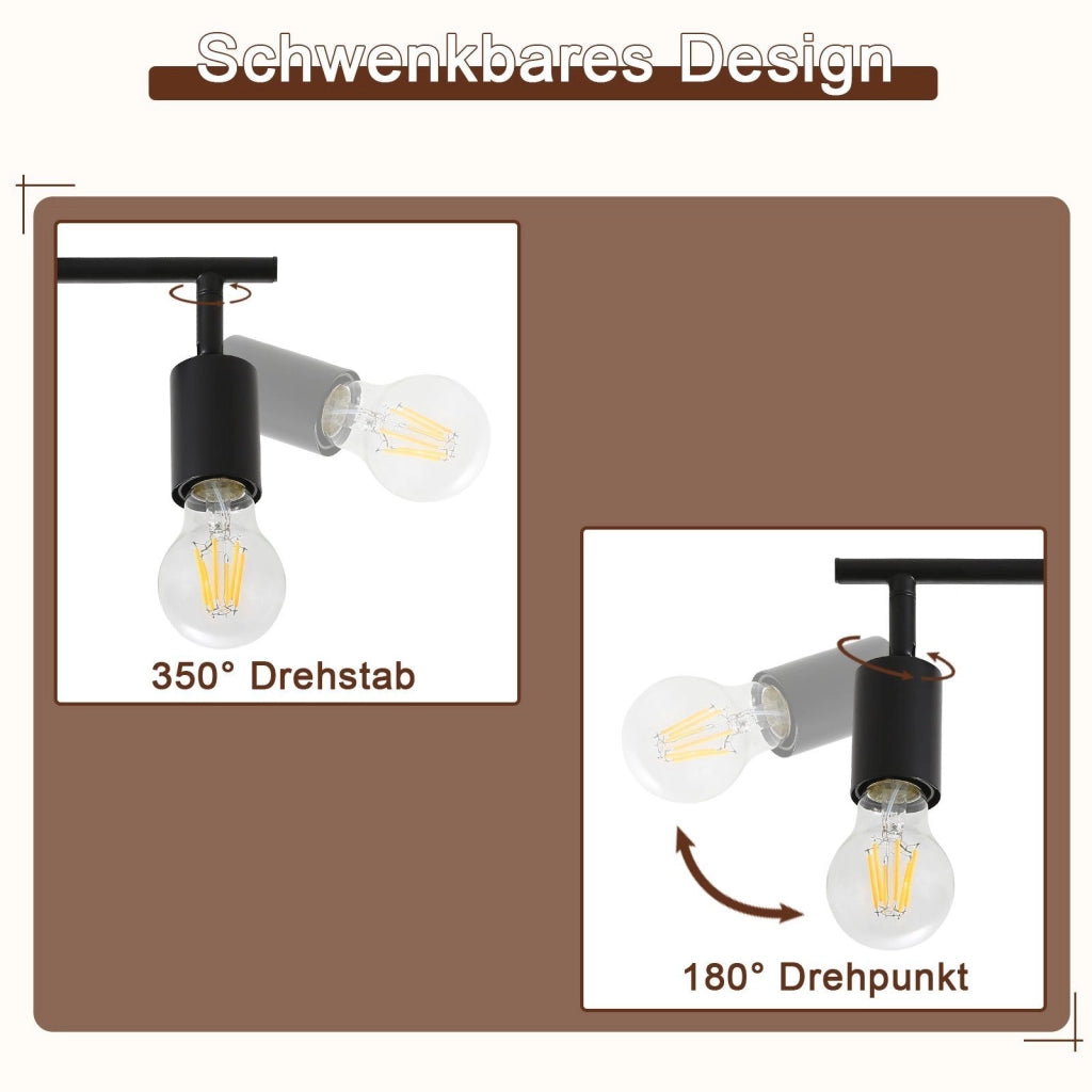 ZMH Faretto da soffitto LED neri 2 luci E27 girevoli 350° vintage stile industriale senza lampadina