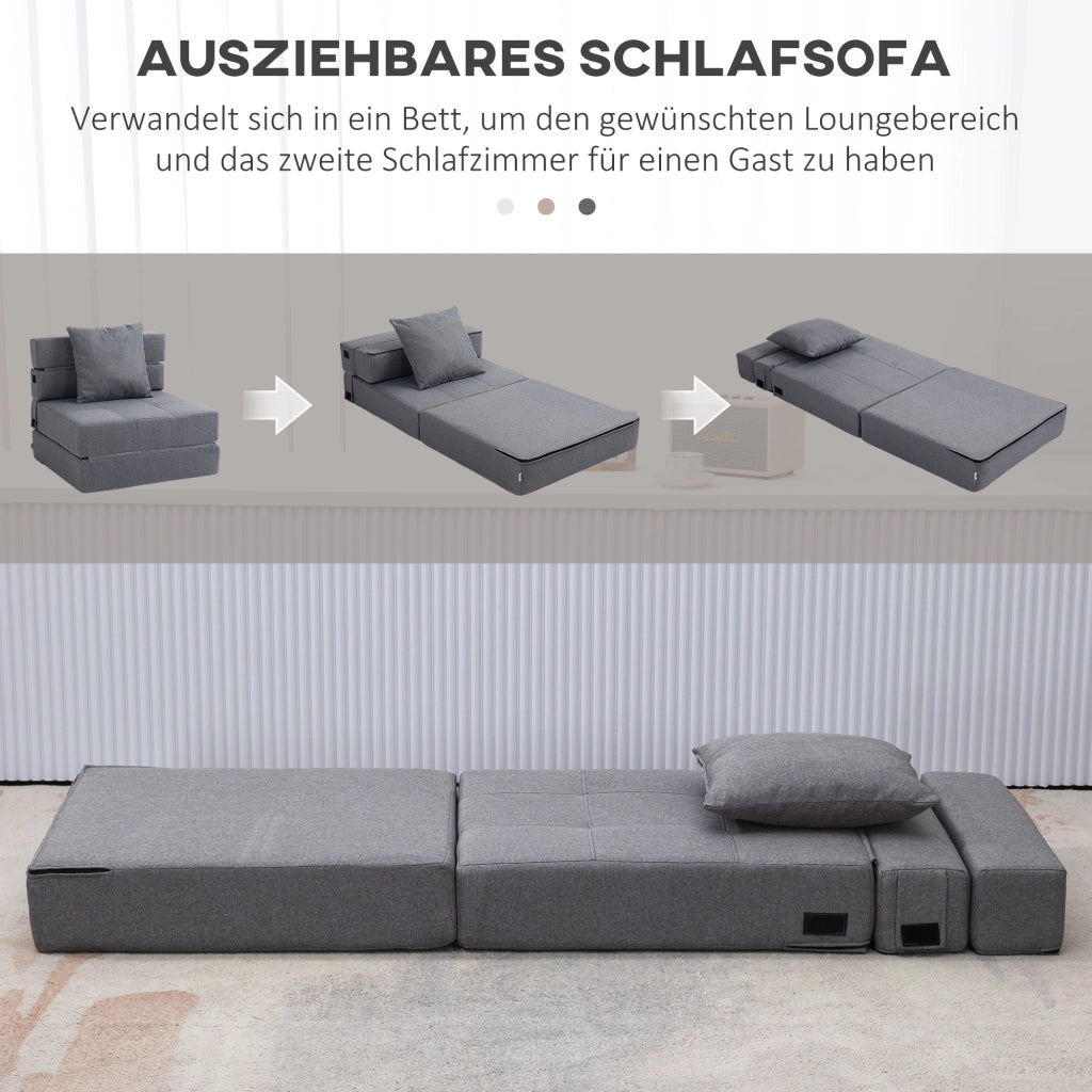 Fauteuil convertible pieghevole con funzione letto e cuscino, per soggiorno e ufficio, in schiuma grigio scuro