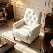 Poltrona lounge in tessuto effetto lino crema con molle