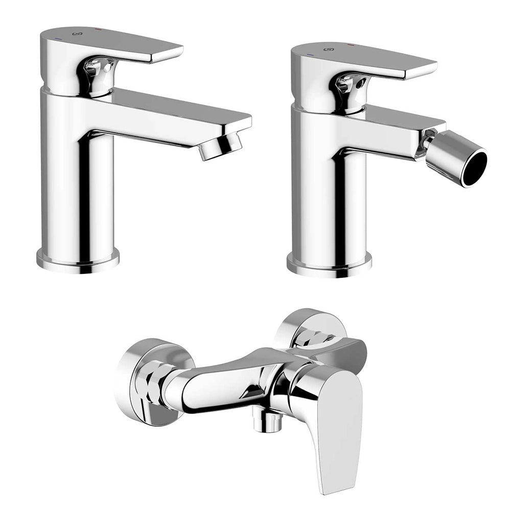 Set miscelatore lavabo bidet e doccia esterno cromo lucido con piletta - Zyra