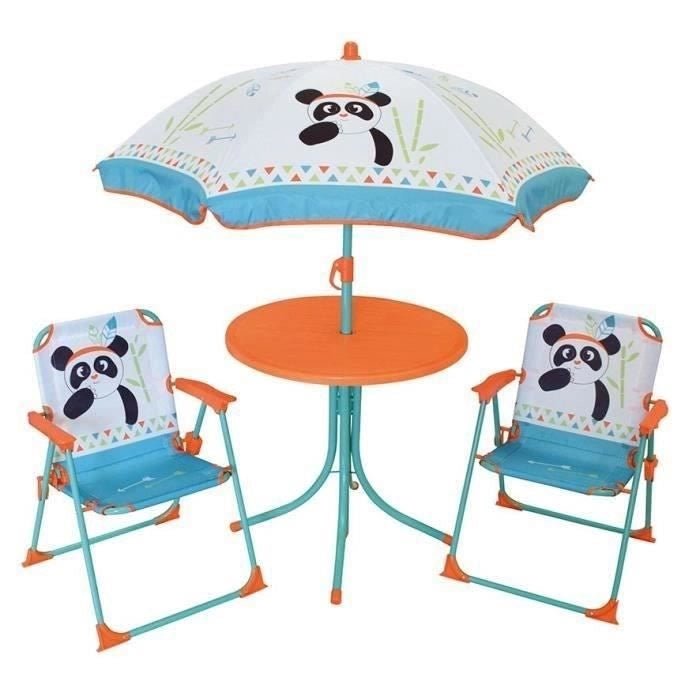 FUN HOUSE 713095 PANDA INDIANO Mobili da giardino con un tavolo, 2 sedie pieghevoli e un ombrellone per bambini