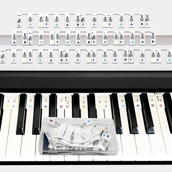 Etichette per Pianoforte Reutilizzabili - Silicone - Resistenti all'Acqua - Per 88 Tasti - Facili da Rimuovere - Sostenibili - Etichette per Pianoforte