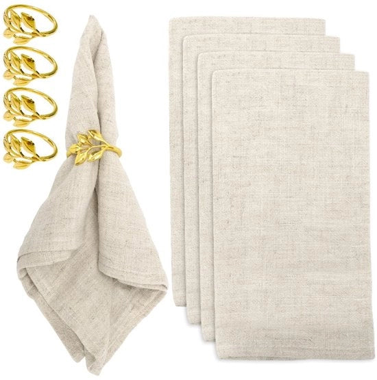 Set di tovaglioli in lino - 8 pezzi - Ideali per feste - Beige - Tovaglioli in cotone - Per casa e matrimoni