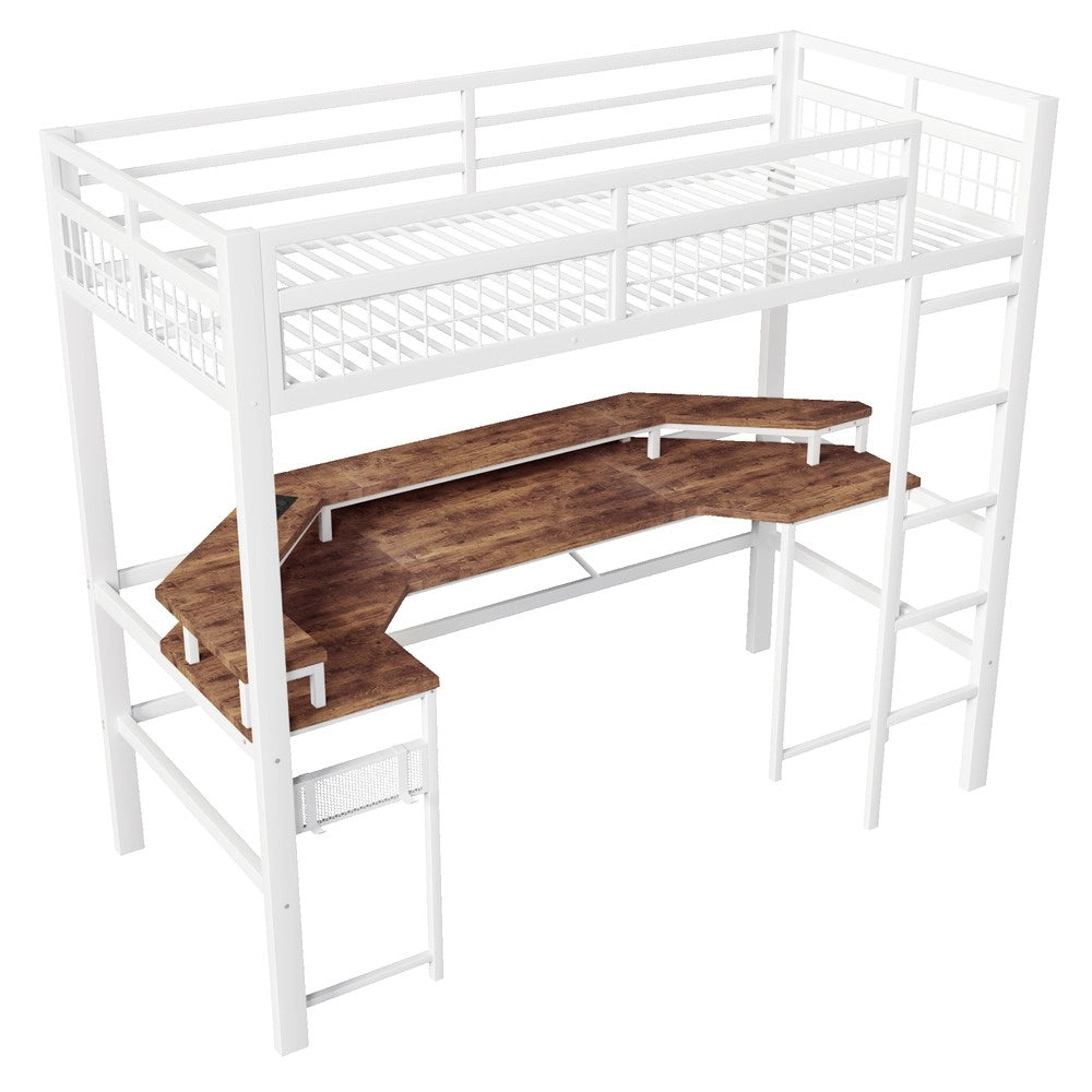 Letto a Soppalco con Scrivania e LED ¨C Xylo ¨C Struttura Metallo Bianco 90x200