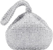 Borsa da sera con pietre strass - Clutch retro per donne per feste e banchetti di matrimoni - Bianco.