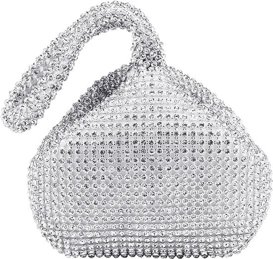 Borsa da sera con pietre strass - Clutch retro per donne per feste e banchetti di matrimoni - Bianco.