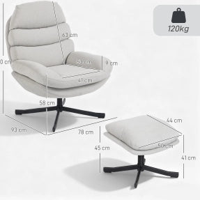 Poltrona relax con poggiapiedi in tessuto chenille crema 78x93x100 cm