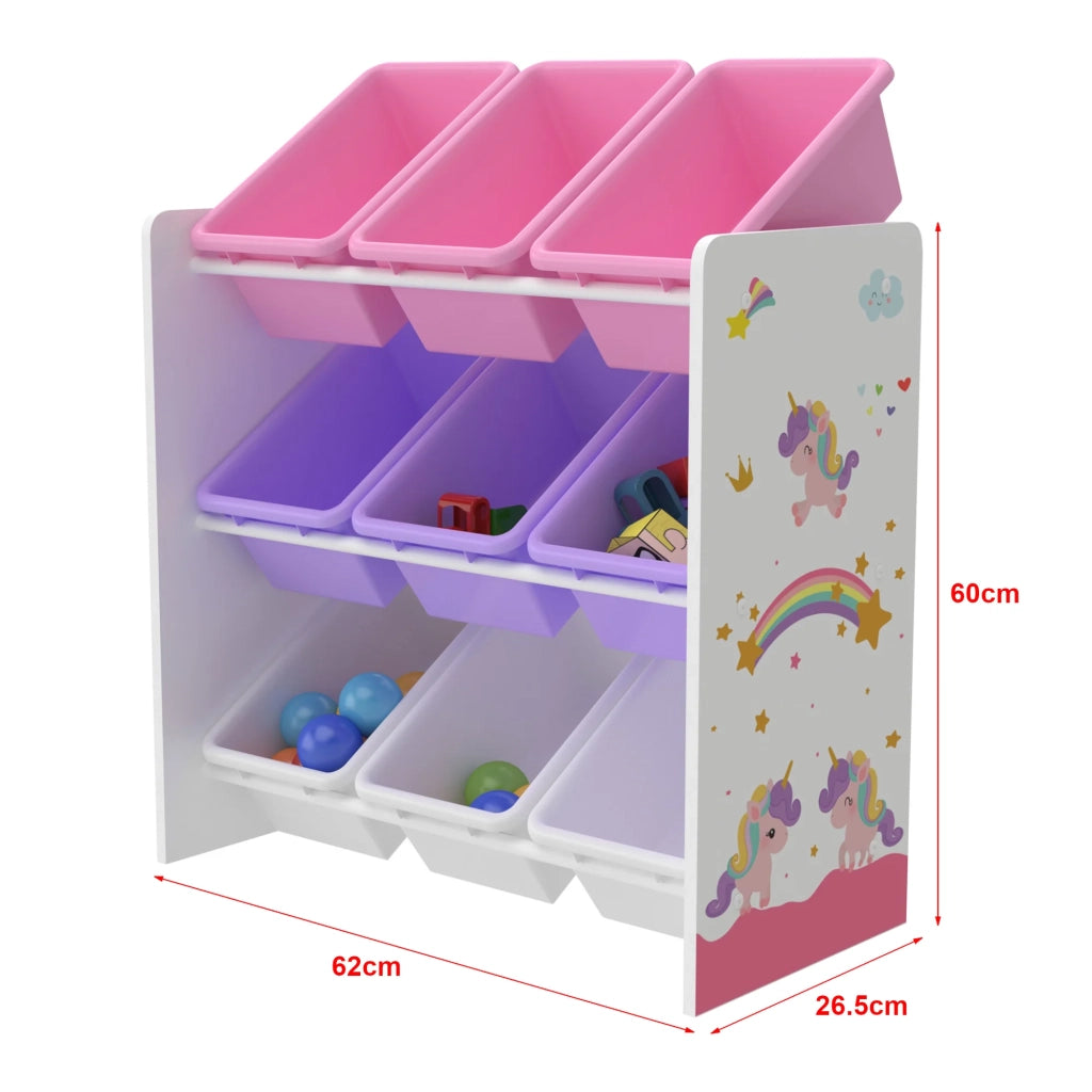 Scaffale portaoggetti per bambini Muxía con 9 scomparti aperti bianco/viola/rosa 03_0006988