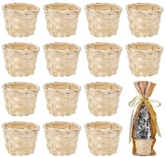 Miniaturetti di legno intrecciato 16 pezzi - Senza maniglie - Miniature decorativi - Ideali per regali - Ideali per picnic - Weefmand