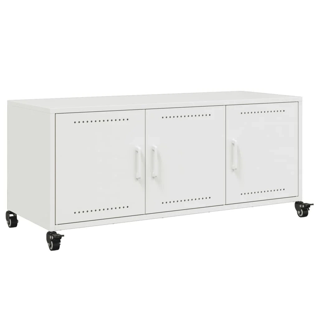 Mobile TV multimediale mensola TV credenza mobile TV sala da pranzo soggiorno camera da letto 100,5 x 39 x 43,5 cm acciaio bianco 02_0025535