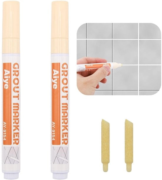 Penna per grout - Beige - Idonea per il restauro di piastrelle - Ideale per cucina e bagno - Penna idonea per il restauro di piastrelle con punta idrossolubile e impermeabile.