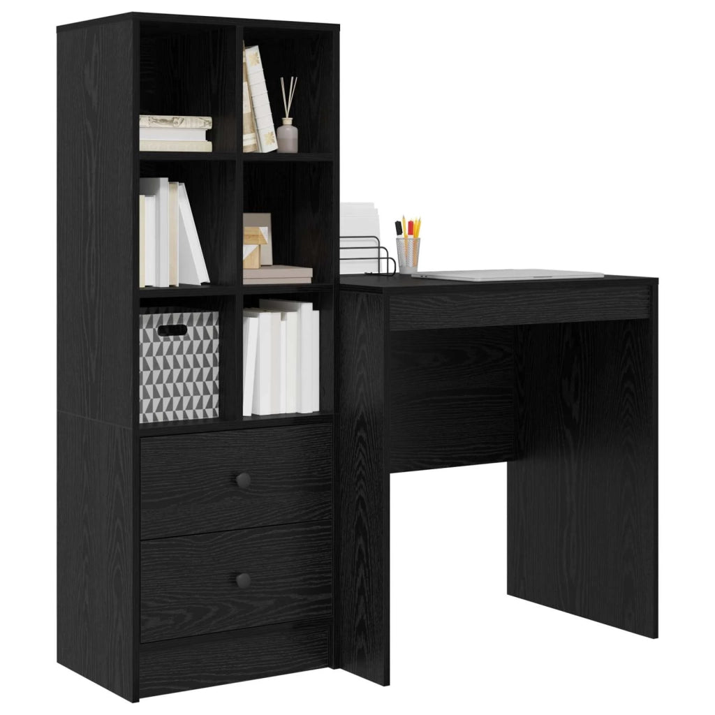 Scrivania con cassetto con lo scaffale 2 pcs Rovere Nero 3337346