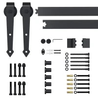 Kit per Porta Scorrevole in Stile Rustico con Binario 200cm e Rotelle, Nero