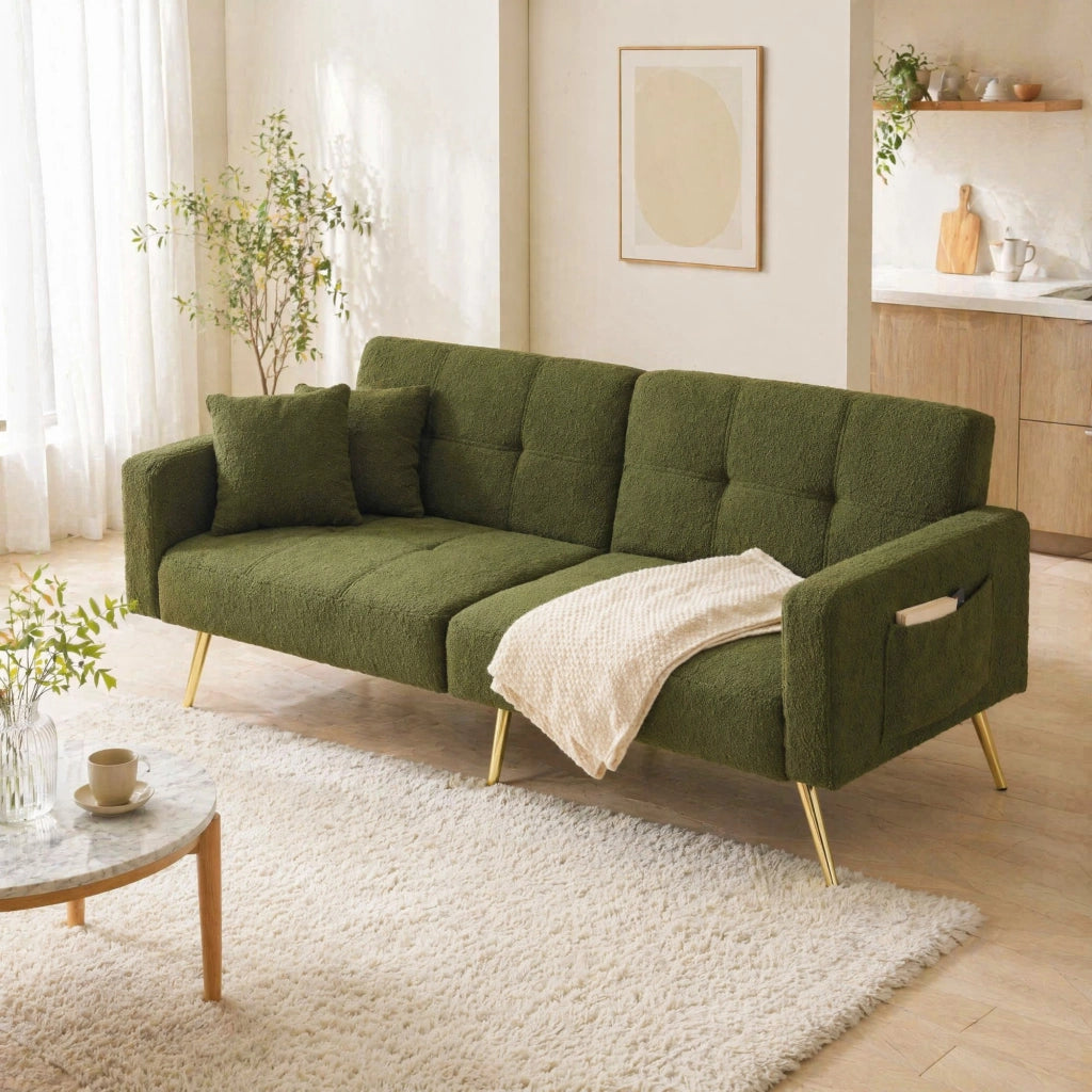 DIVANO LETTO reclinabile 175x64x72 cm verde antico con gambe dorate