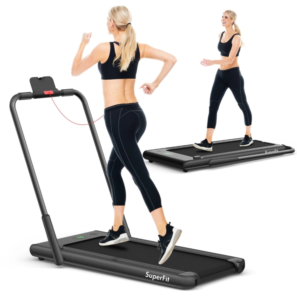 Tapis roulant pieghevole 2 in 1 con APP telecomando, Tapis roulant da 2,25HP con altoparlante display LED Nero-Tapis roulant