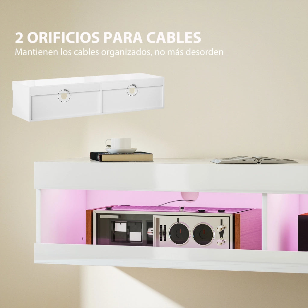 Mobile TV Sospeso con Luci LED e Telecomando ¨C Zephmum ¨C Bianco 140x40x30 cm