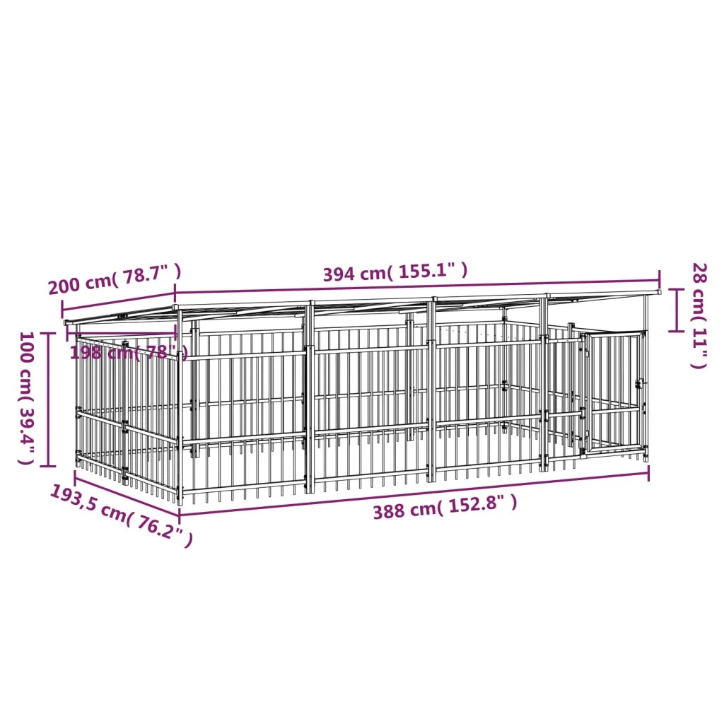 Gabbia per Cani da Esterno con Tetto in Acciaio 7,51 mÂ² cod mxl 44263