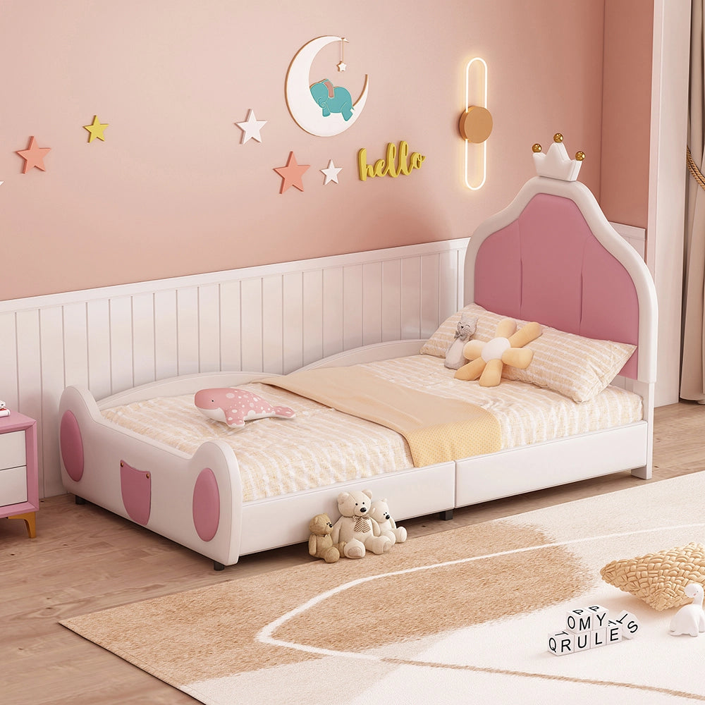 Letto per bambini - Xylo - 90x200 cm - Patchwork bicolore similpelle bianco