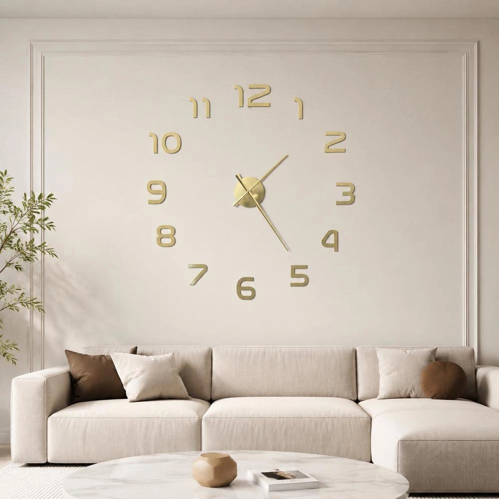 3D Wall Clock, Modern Design, 100 Cm XXL, Golden